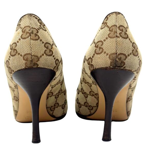 Gucci Heels GG Guccissima Supreme Canvas Red Green Web Ophidia Bow Peep Toe 36.5 - Picture 4 of 9